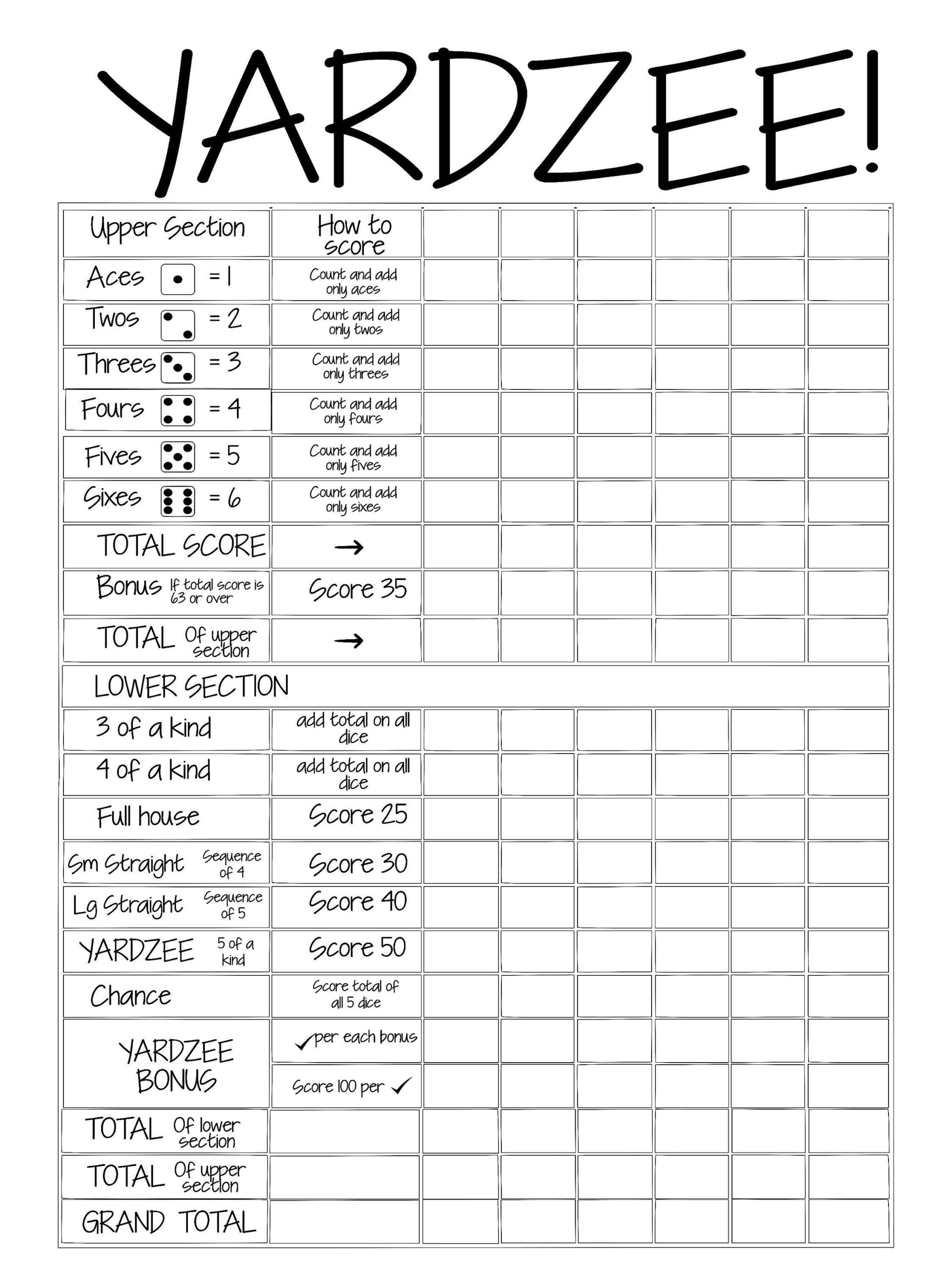 Printable 18X24 Yardzee Score Card File Sill In The Blankdiy with Yardzee Score Card Printable Free