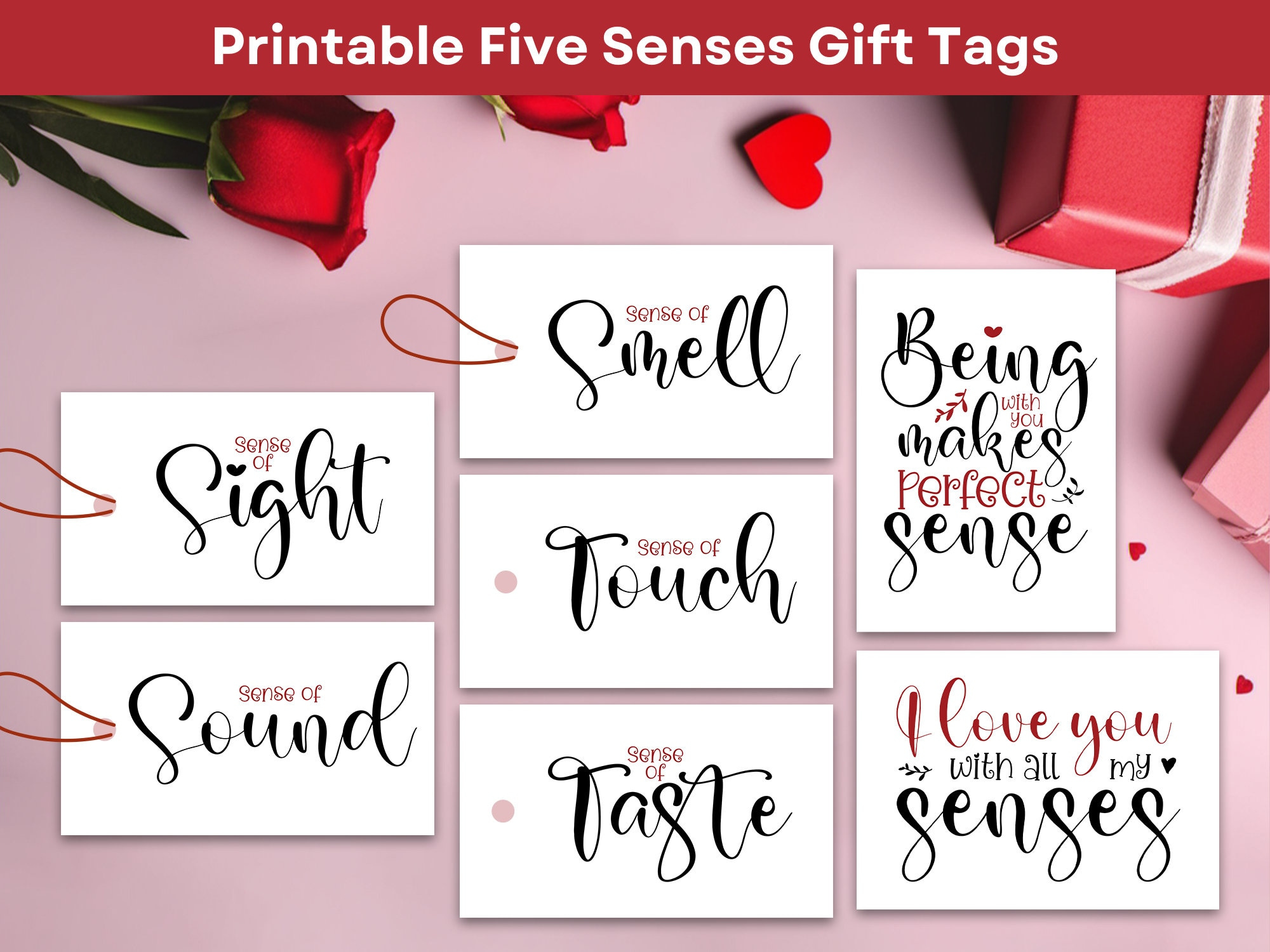 Printable 5 Senses Gift Tags For Him Anniversary Gift Ideas with 5 Senses Gift Tags Printable Free