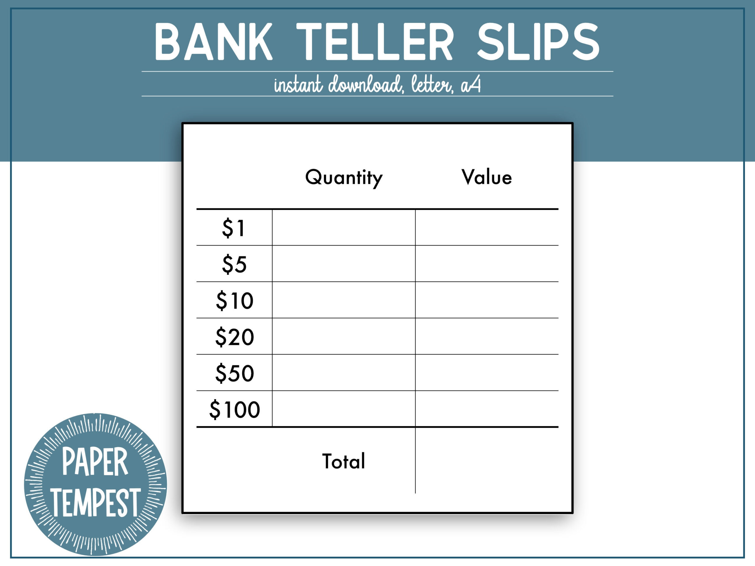 Printable Bank Teller Slips, Cash Breakdown Sheet, Cash Stuffing pertaining to Teller Slip Printable Free