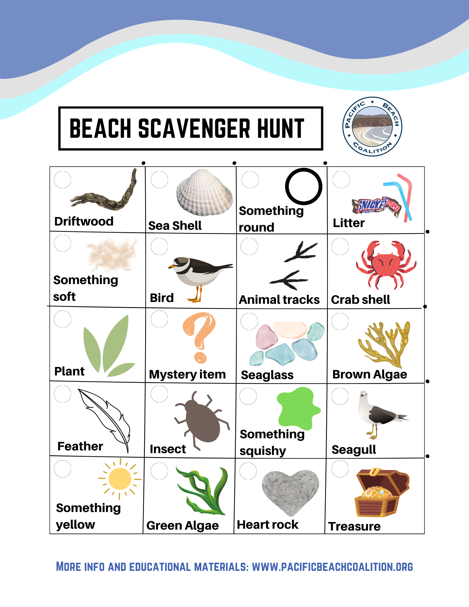 Printable Beach Scavenger Hunt - Pacific Beach Coalition within Free Printable Beach Scavenger Hunt