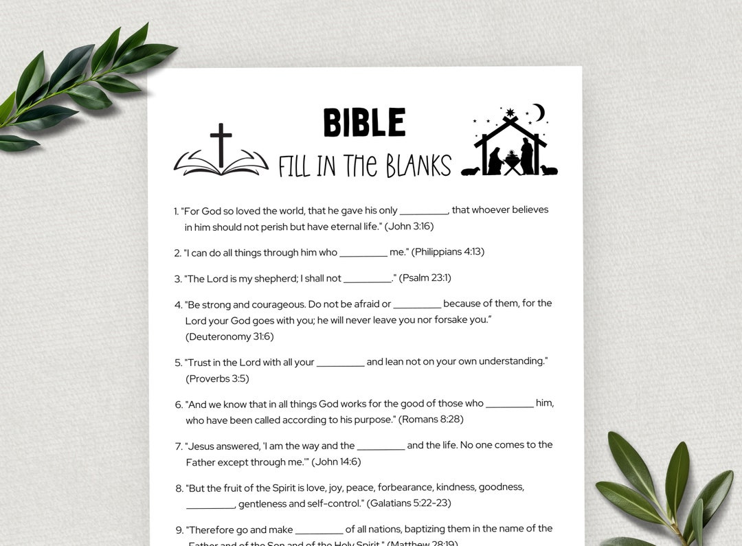 Printable Bible Fill In The Blanks, Bible Games, Fun Christian Youth Group Game, Sunday School, Church Study Activity, Digital Download regarding Free Youth Bible Lessons Printables