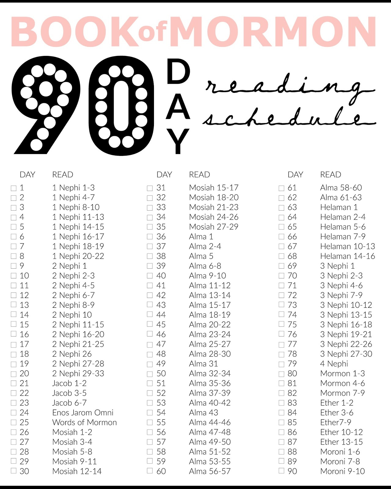 Printable: Book Of Mormon 90 Days Reading Chart | Audrey Fuller regarding Book of Mormon Reading Chart Free Printable