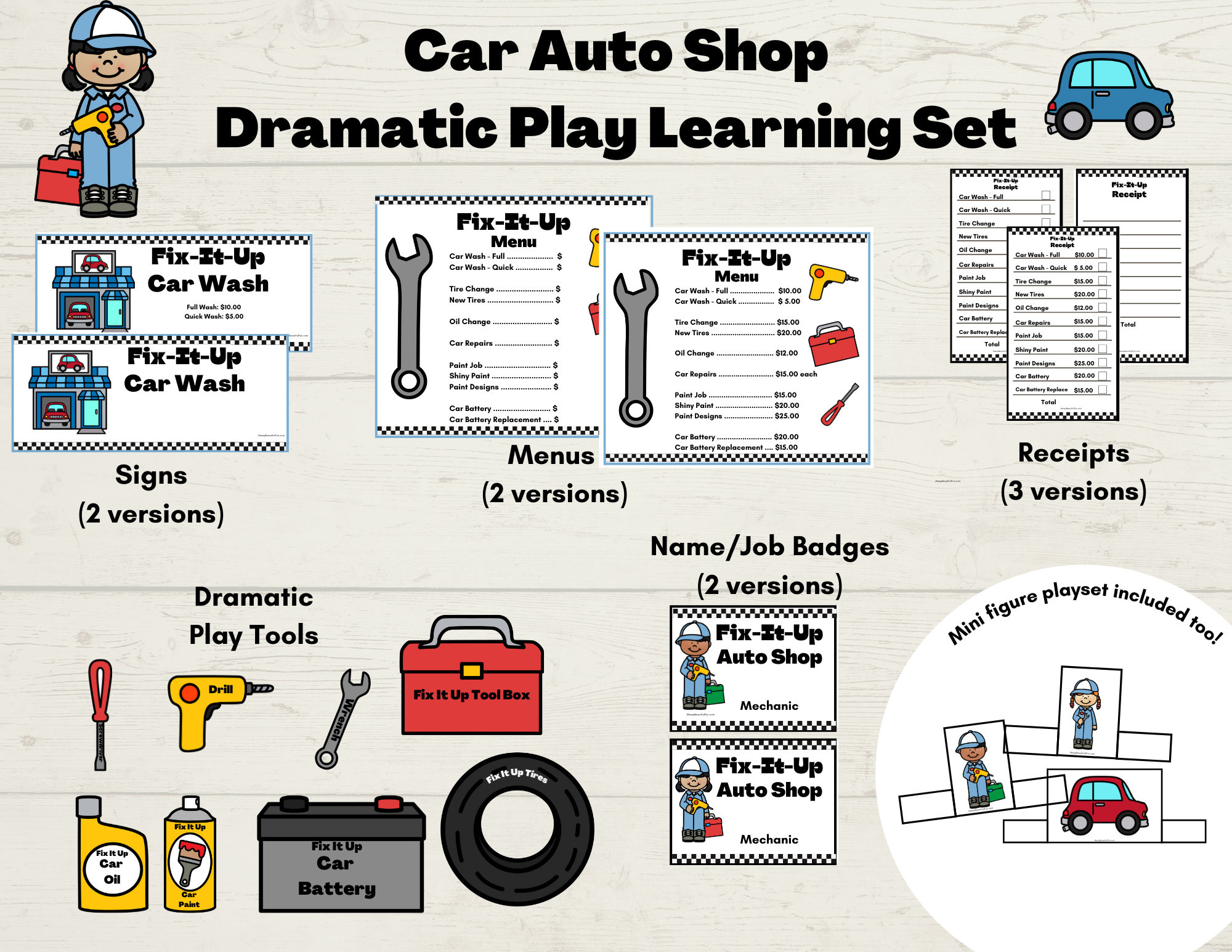 Printable Car Auto Shop Mechanic Dramatic Play And Learn Set - Etsy intended for Auto Shop Dramatic Play Printables Free