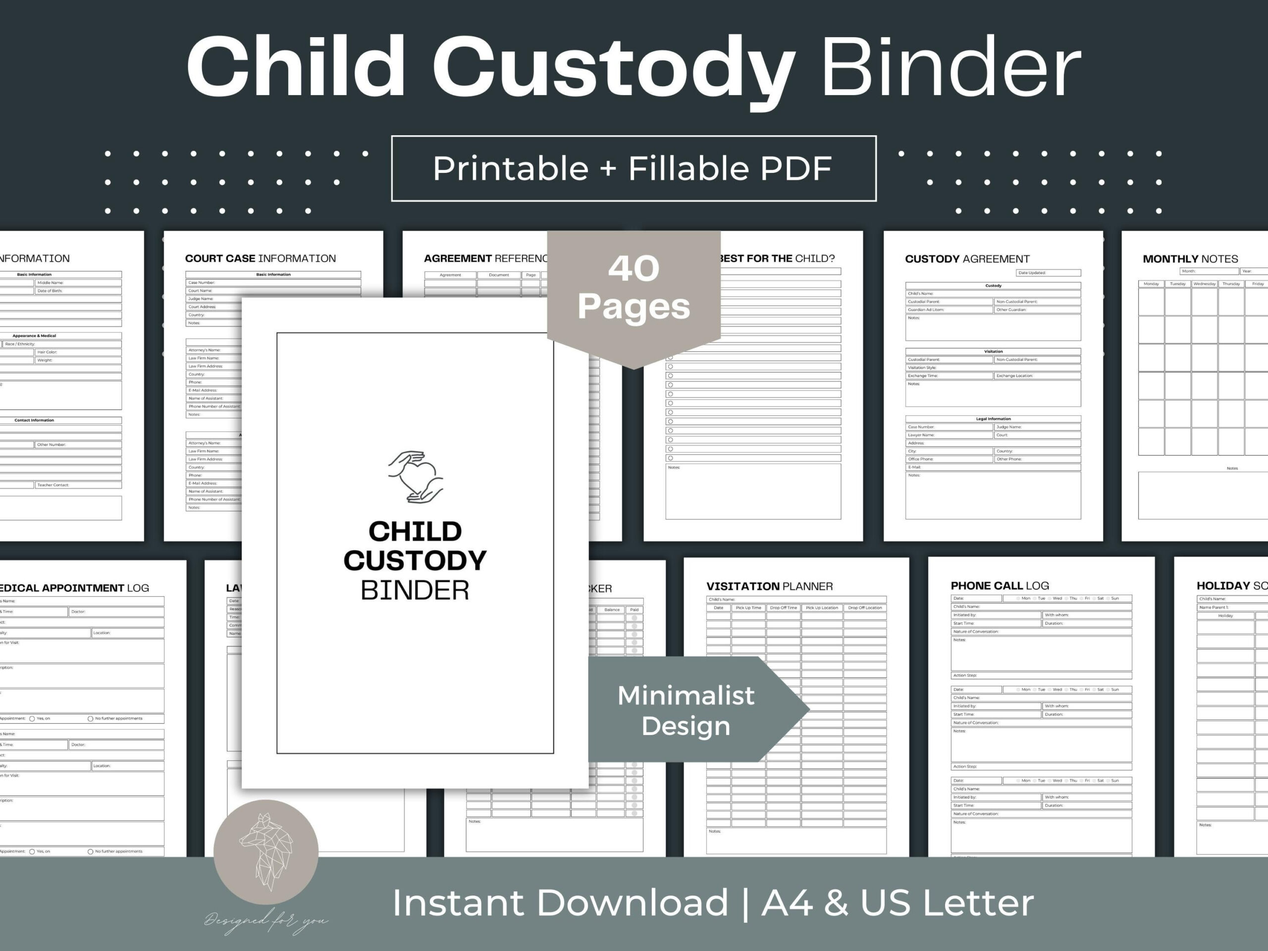 Printable Child Custody Binder Child Custody Planner Fillable Pdf pertaining to Free Printable Custody Documentation Binder