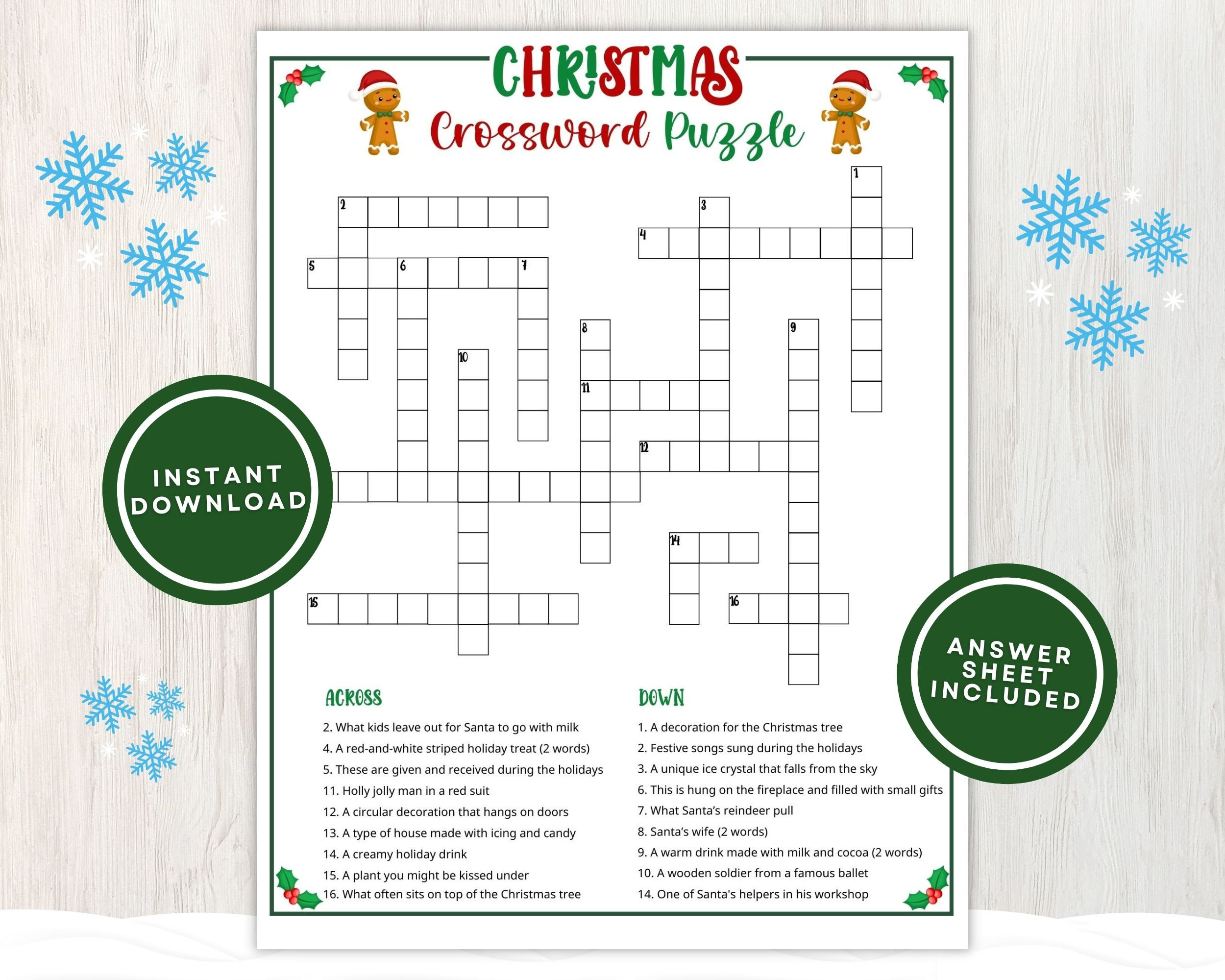 Printable Christmas Crossword Puzzle For Kids And Adults, Fun with Xmas Crossword Puzzles Printable