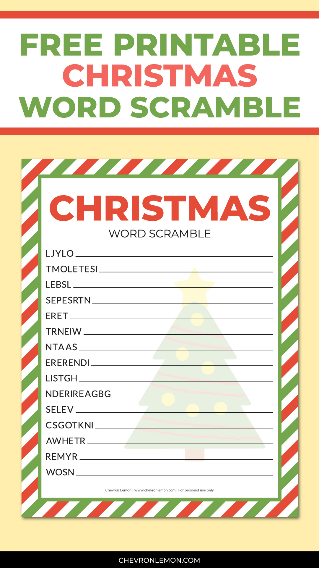 Printable Christmas Word Scramble - Chevron Lemon pertaining to Free Christmas Word Scramble Printable