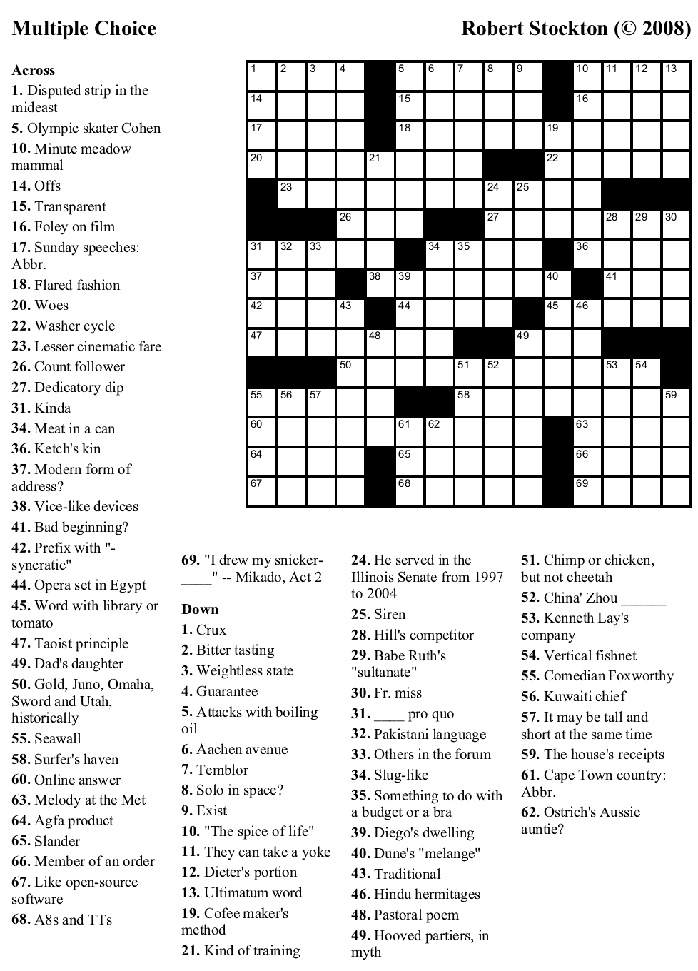 Printable Crossword #44: &amp;quot;Multiple Choice&amp;quot; | Beekeeper Crosswords throughout Free Printable Crossword Puzzles For Teenagers