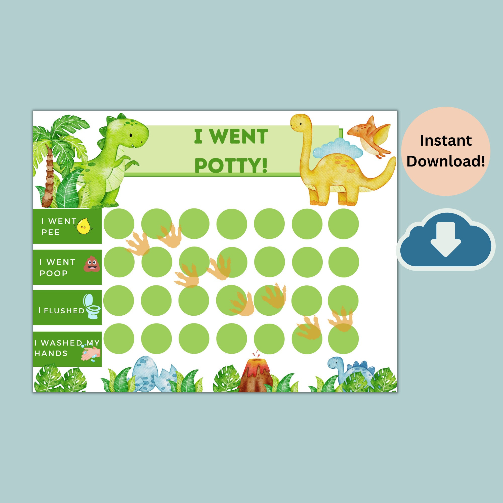 Printable Dinosaur Potty Training Chart With Stickers | Instant Download Sticker Chart | Toddler Chore Chart | T-Rex Potty Chart with Free Printable Dinosaur Potty Training Chart