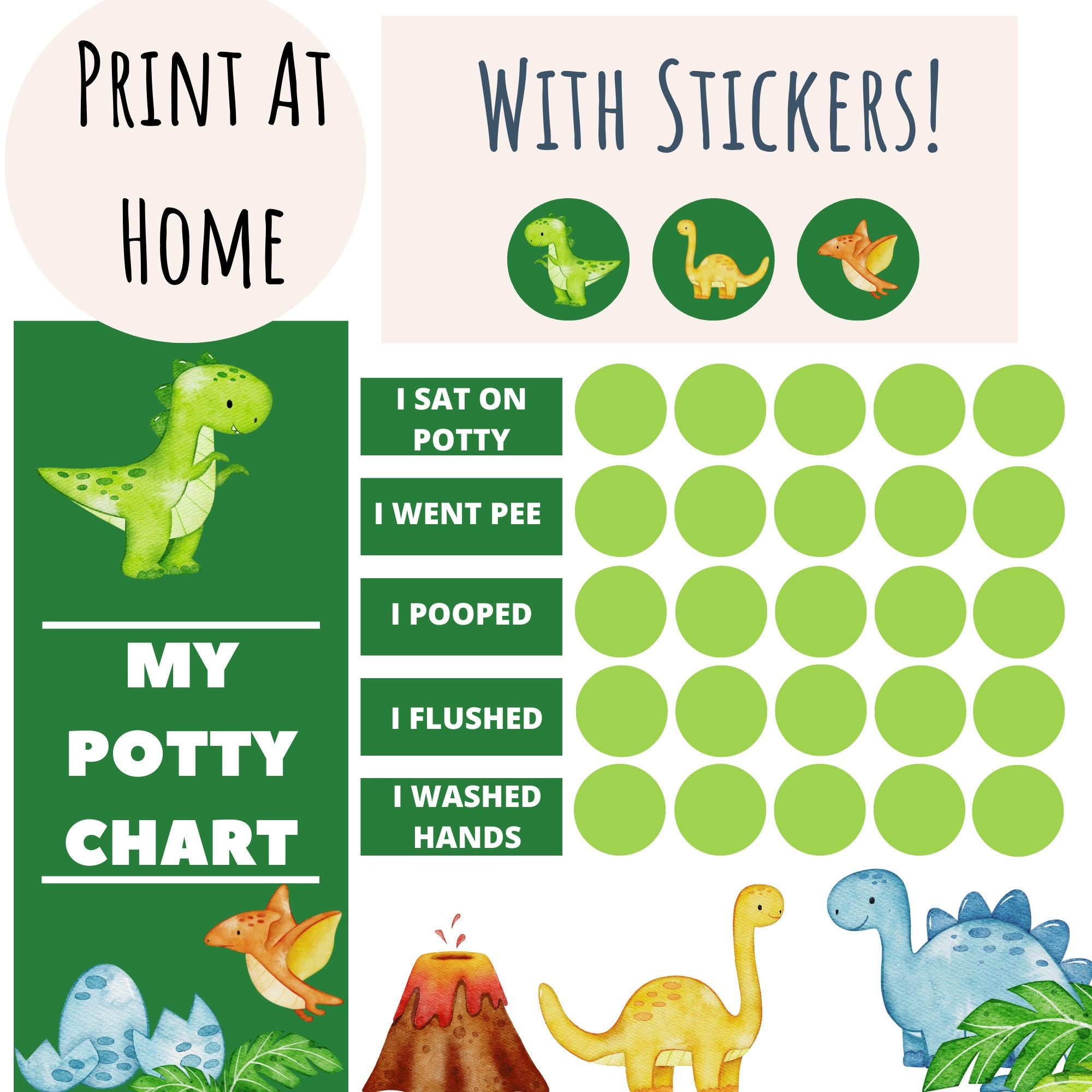 Printable Dinosaur Potty Training Chart With Stickers Instant with Free Printable Dinosaur Potty Training Chart