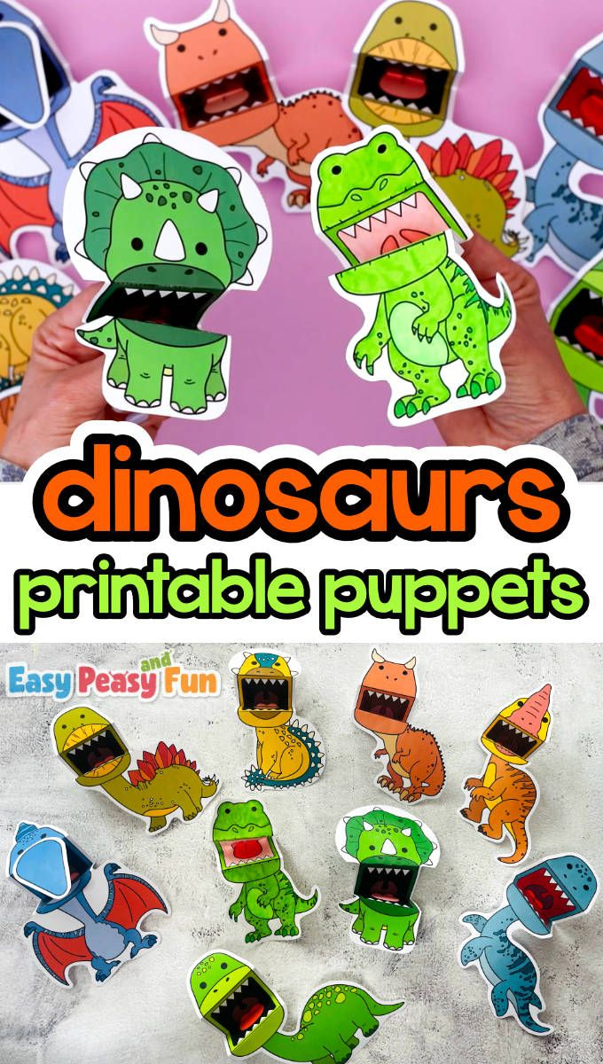 Printable Dinosaur Puppets (Pdf Template) with regard to Free Printable Dinosaur Clothespin Puppets