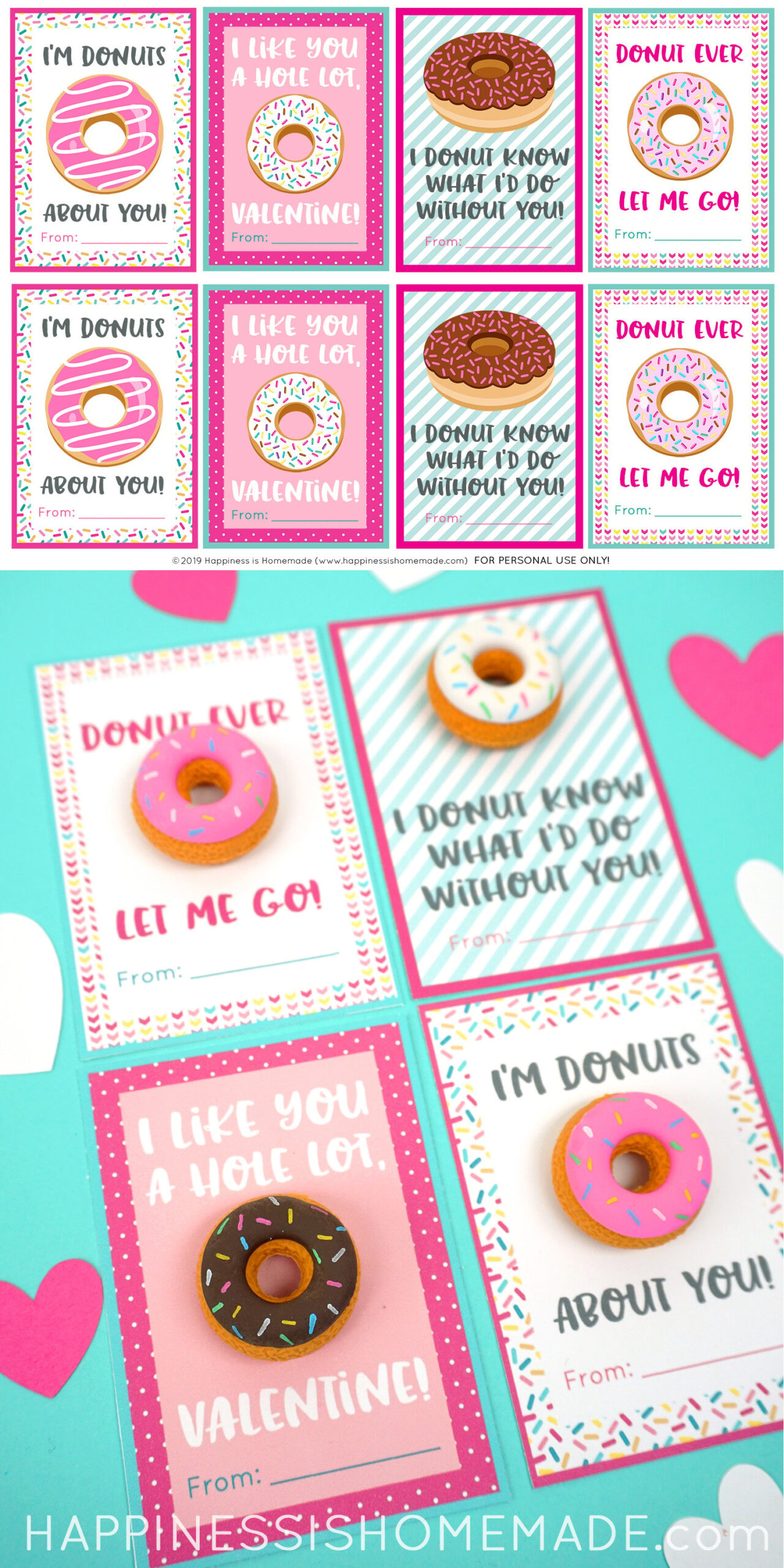 Printable Donut Valentine Cards - Happiness Is Homemade regarding Free Printable Donut Valentine Printable