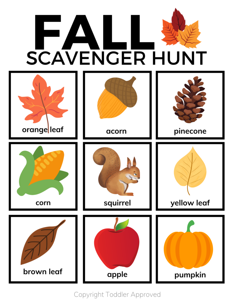 Printable Fall Scavenger Hunt - Toddler Approved intended for Free Printable Fall Scavenger Hunt