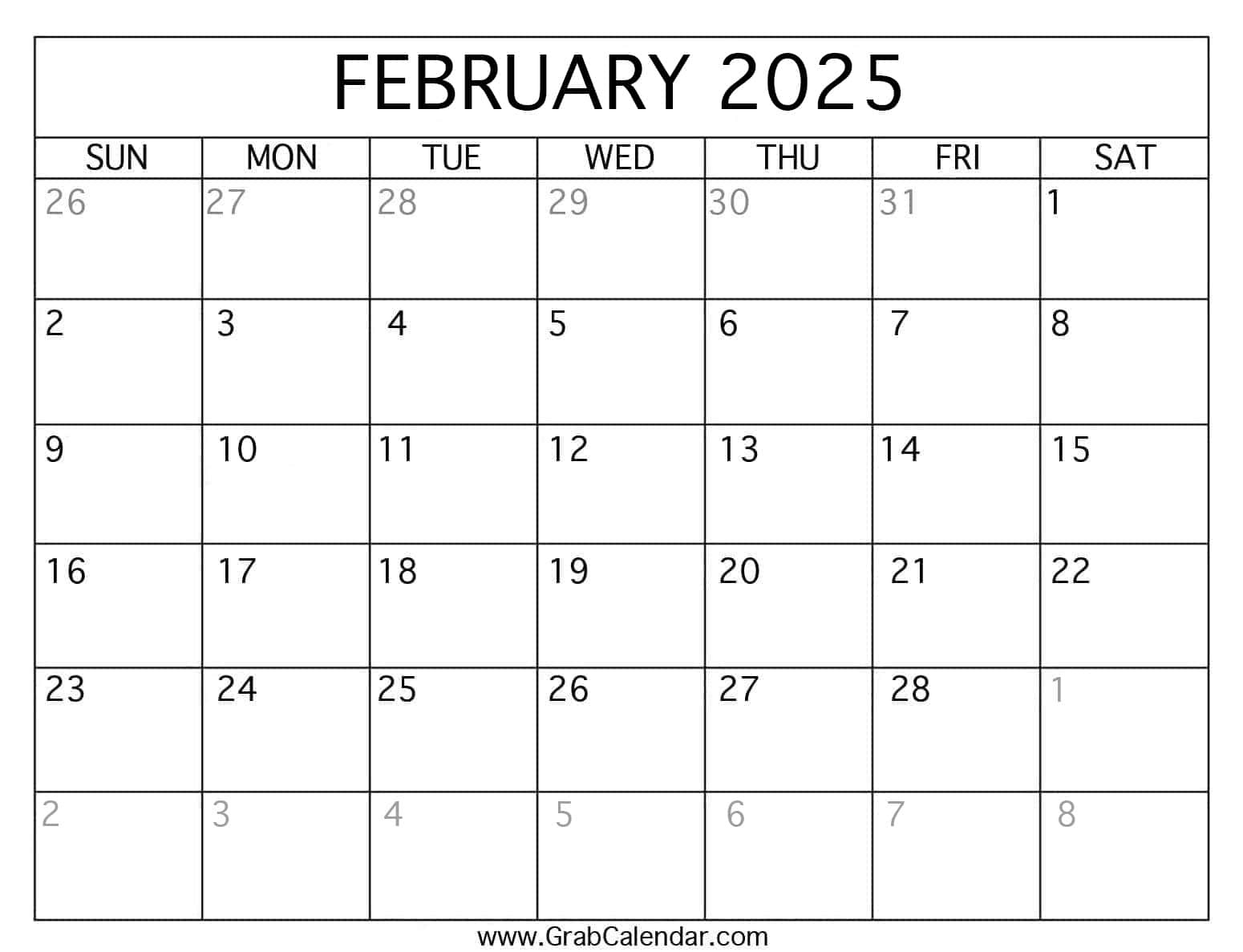 Printable February 2025 Calendar with Free Printable February 2025