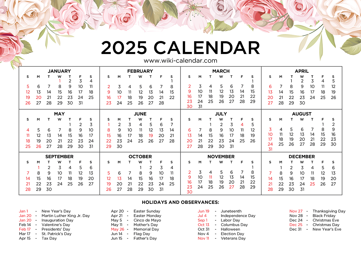 Printable Floral Calendar 2025 - Wiki Calendar | Apache Openoffice in Free Printable Calendar 2025 Wiki