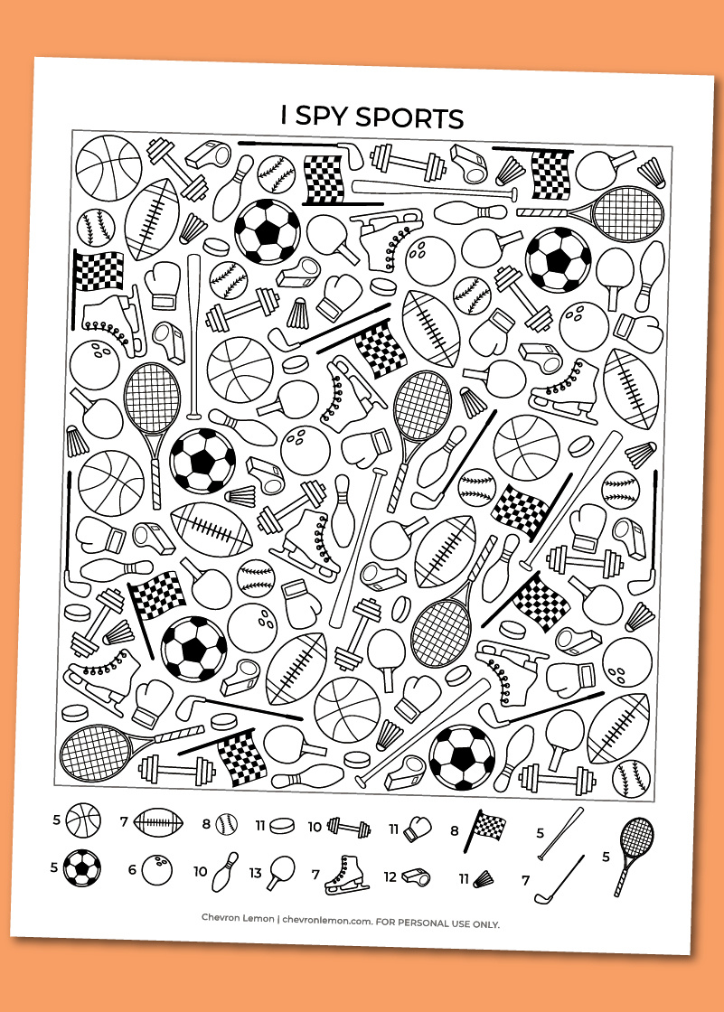 Printable I Spy Sports - Chevron Lemon pertaining to I Spy Printables Free