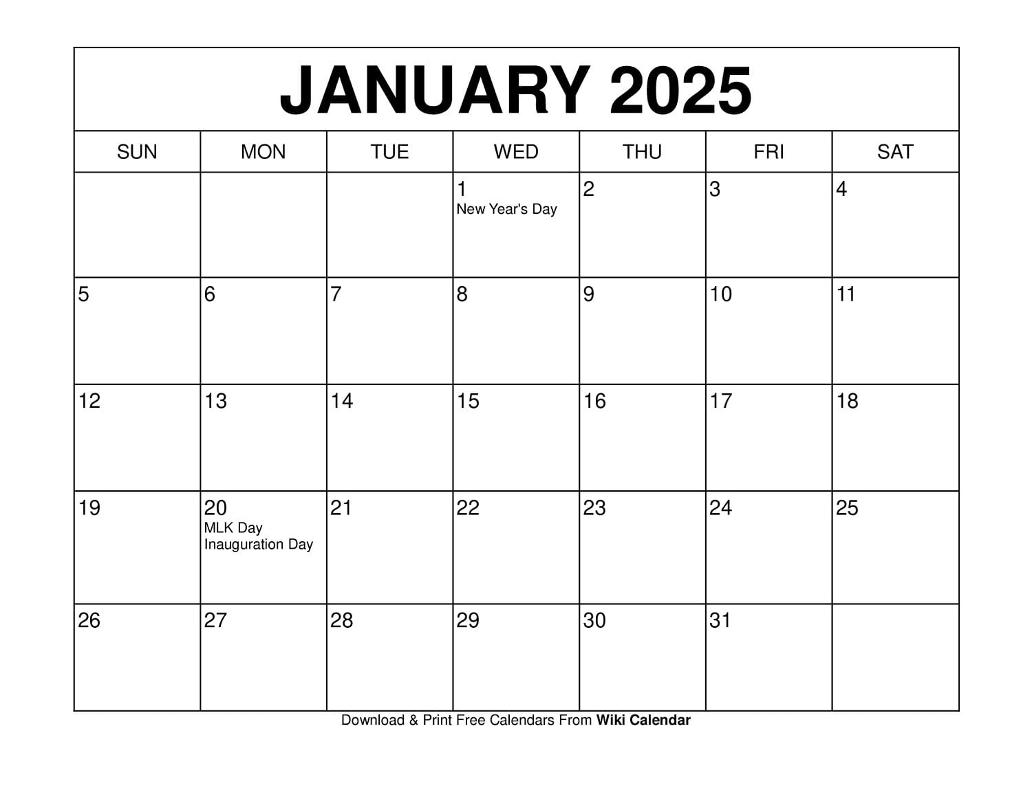 Printable January 2025 Calendar - Wiki Calendar | Apache in Free Printable Calendar 2025 Wiki