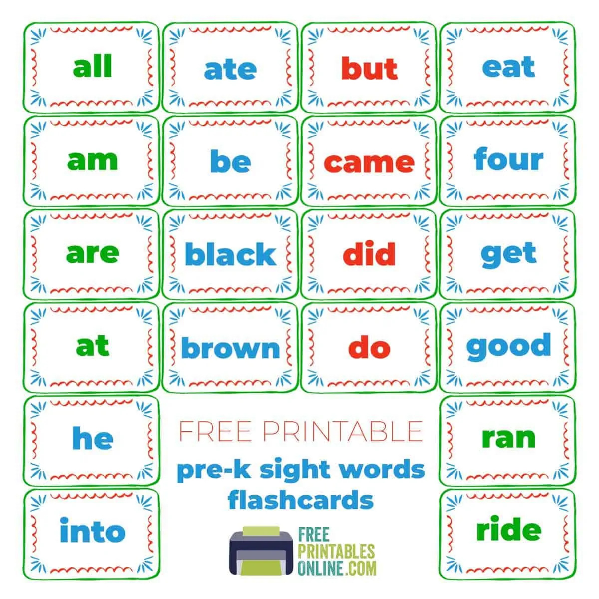 Printable Kindergarten Sight Words Flash Cards - Free Printables with Free Printable Sight Words Flash Cards For Kindergarten