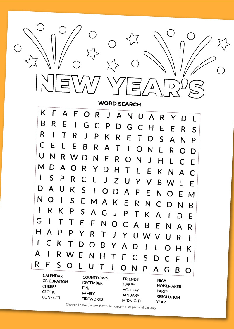 Printable New Year&amp;#039;S Word Search - Chevron Lemon pertaining to New Years Word Search Free Printable