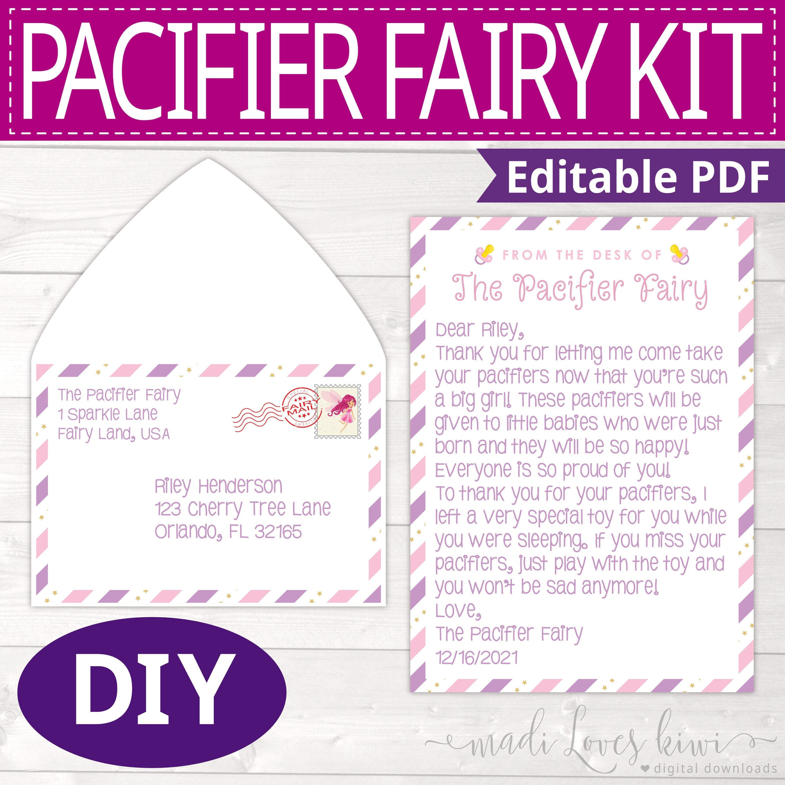 Printable Pacifier Fairy Letter Kit, Personalized Binky Note For inside Free Printable Binky Fairy Letter