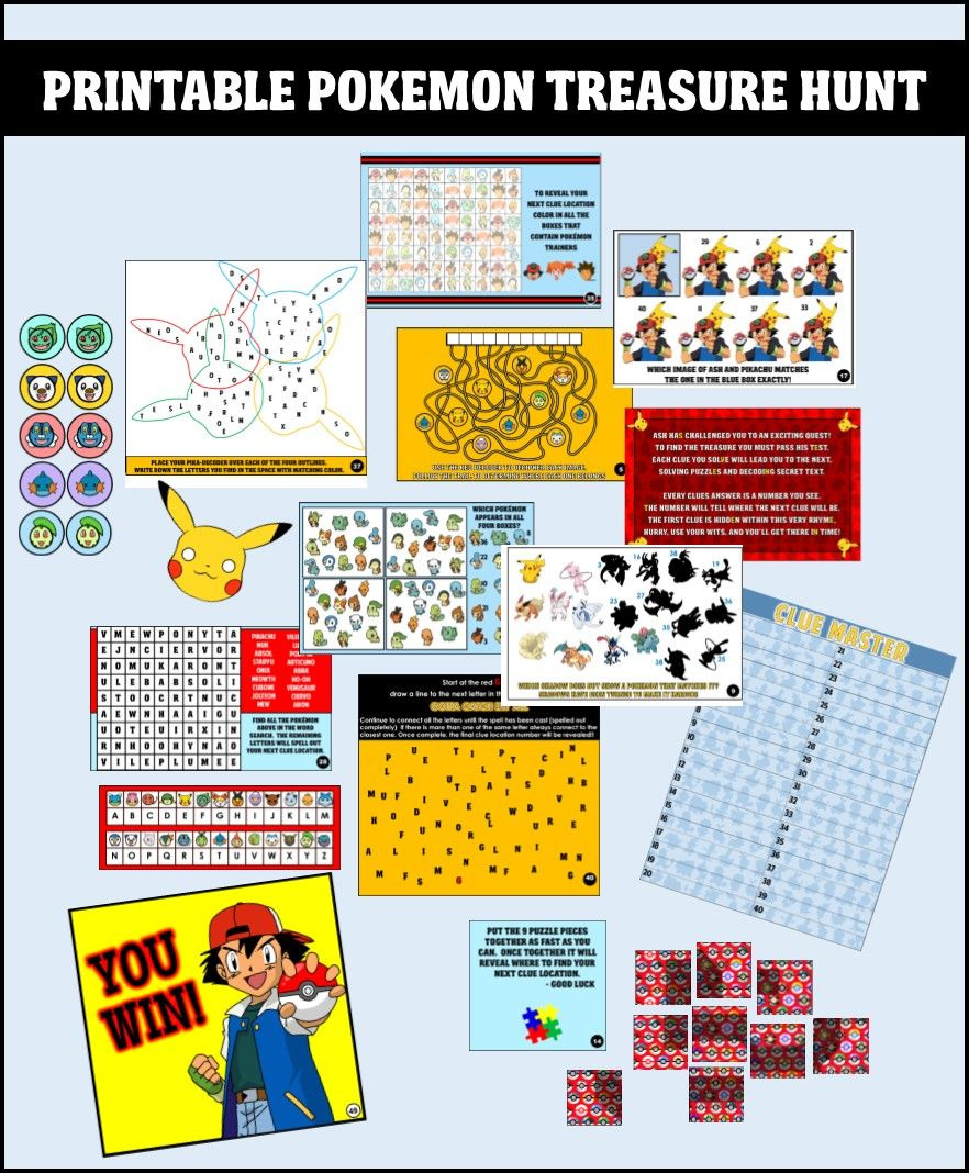 Printable Pokemon Treasure Hunt Party Game intended for Free Printable Pokemon Scavenger Hunt Printable