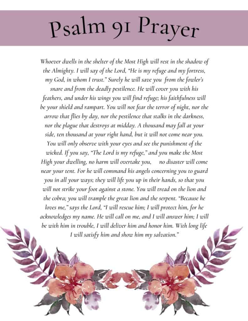 Printable Psalm 91 Prayer Of Protection with Free Printable Psalm 91