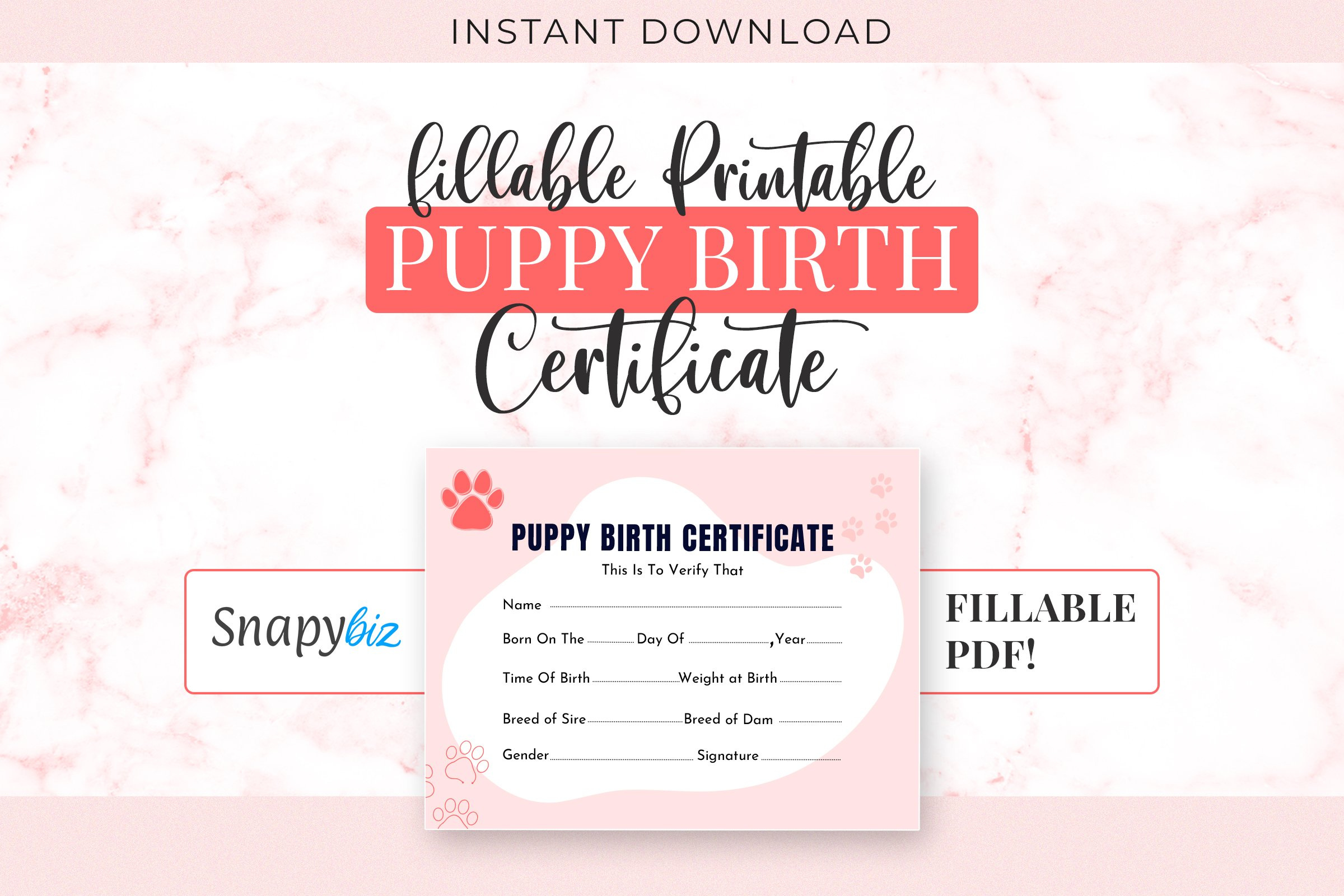 Printable Puppy Birth Certificate | Puppy Birth Record Sheet intended for Free Printable Puppy Birth Certificate