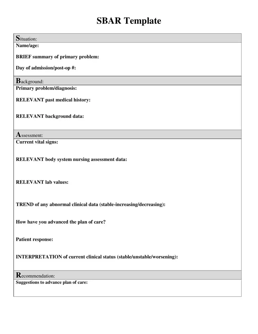 Printable Sbar Template ≡ Fill Out Printable Pdf Forms Online intended for Free Printable Sbar Template