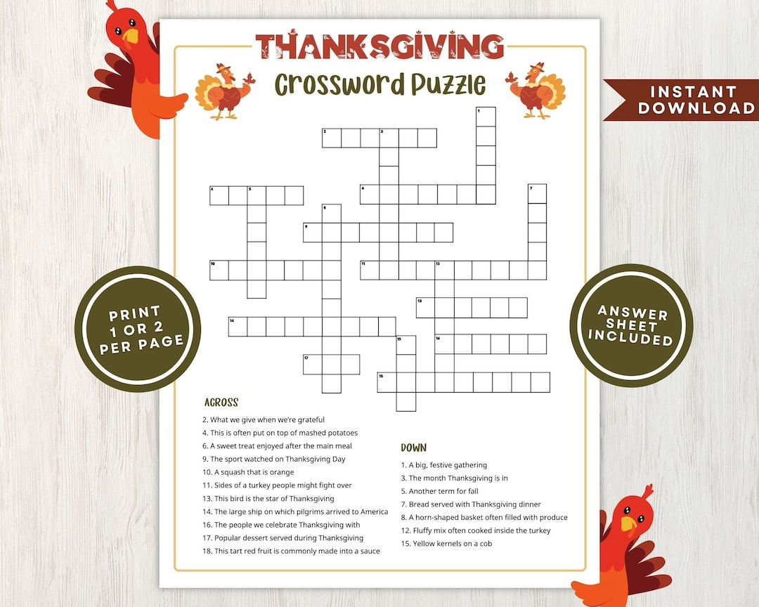 Printable Thanksgiving Crossword Puzzle For Kids And Adults intended for Thanksgiving Crossword Puzzles For Adults Printable