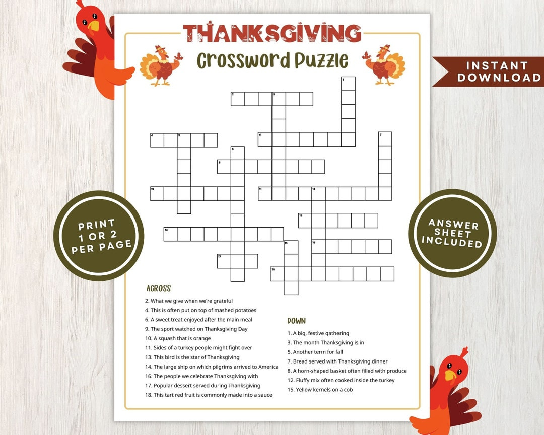 Printable Thanksgiving Crossword Puzzle For Kids And Adults throughout Crossword Puzzles For Thanksgiving Printable