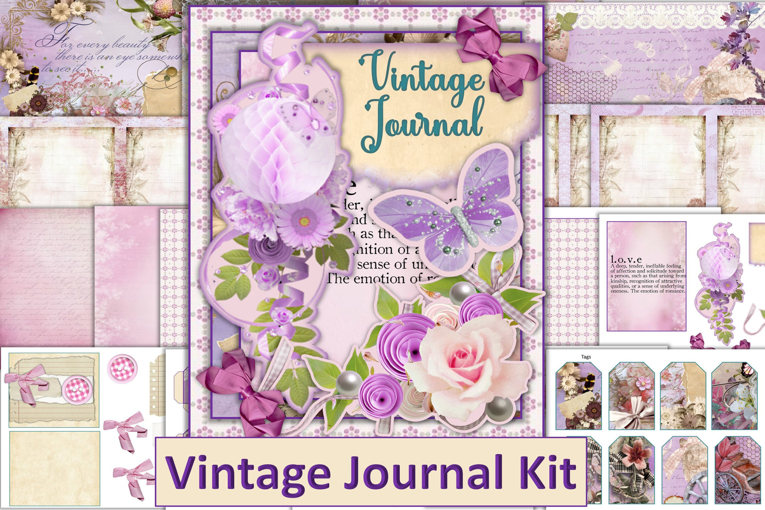 Printable Vintage Junk Journal Kit regarding Free Printable Junk Journal Kits