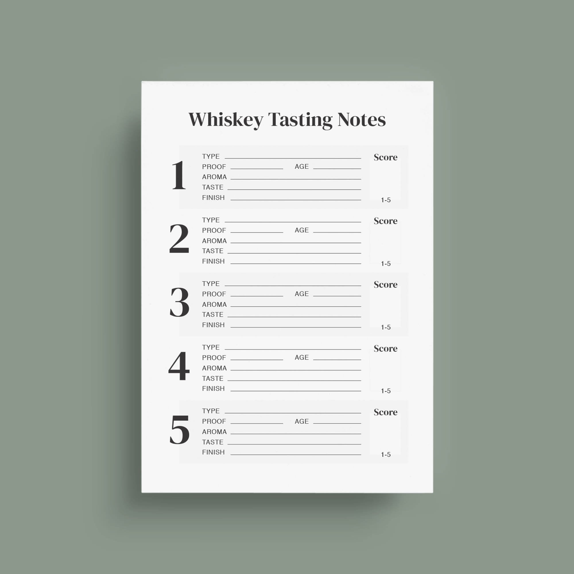 Printable Whiskey Tasting Score Cards | Whiskey Tasting Party | Tasting Notes | 5X7 | Instant Download in Free Printable Whiskey Tasting Sheet Template