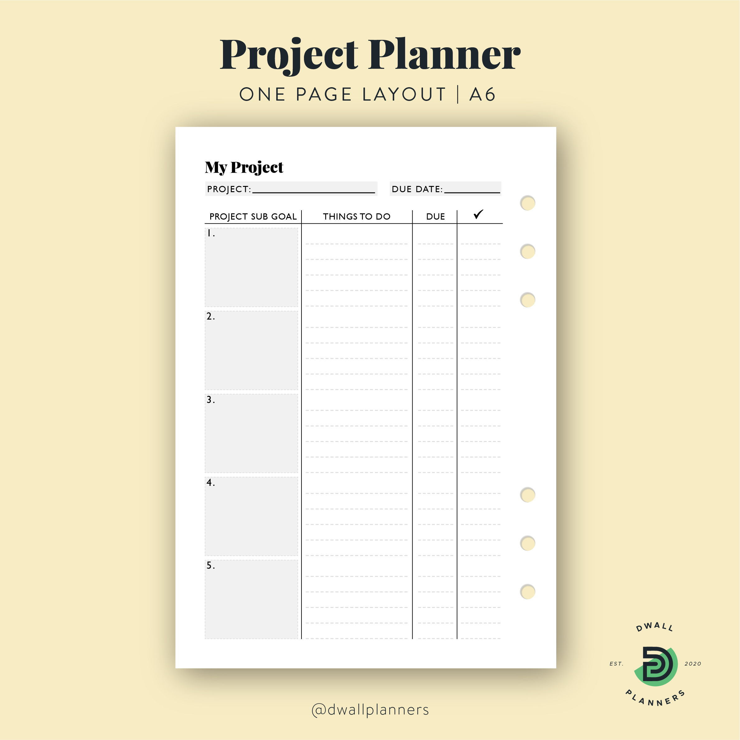 Project Planner Printable Insert | A6 Size within A6 Planner Printables Free