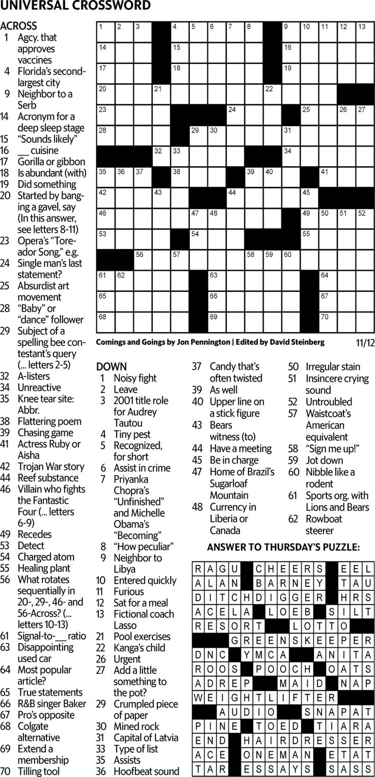 Puzzles - Universal Crossword - The News &amp;amp; Observer inside Printable Universal Crossword