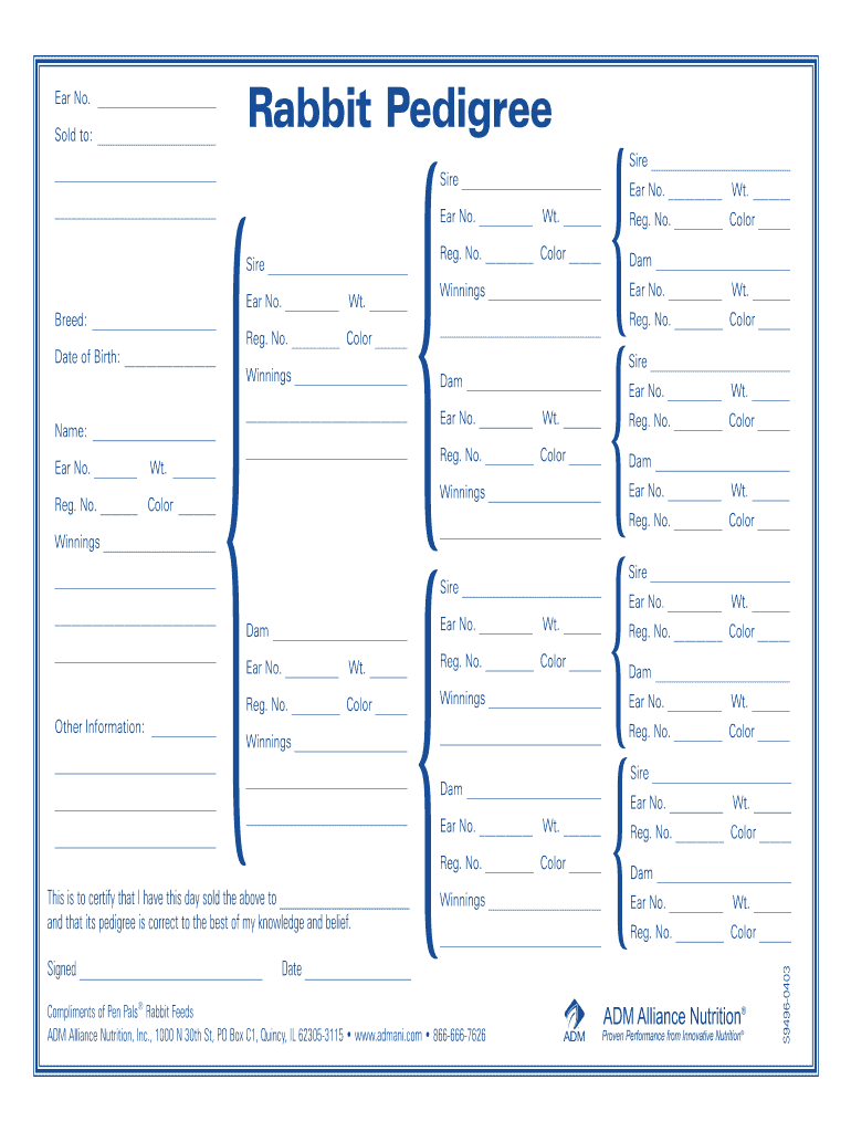 Rabbit Pedigree Template - Fill Online, Printable, Fillable, Blank regarding Free Printable Rabbit Pedigree Template