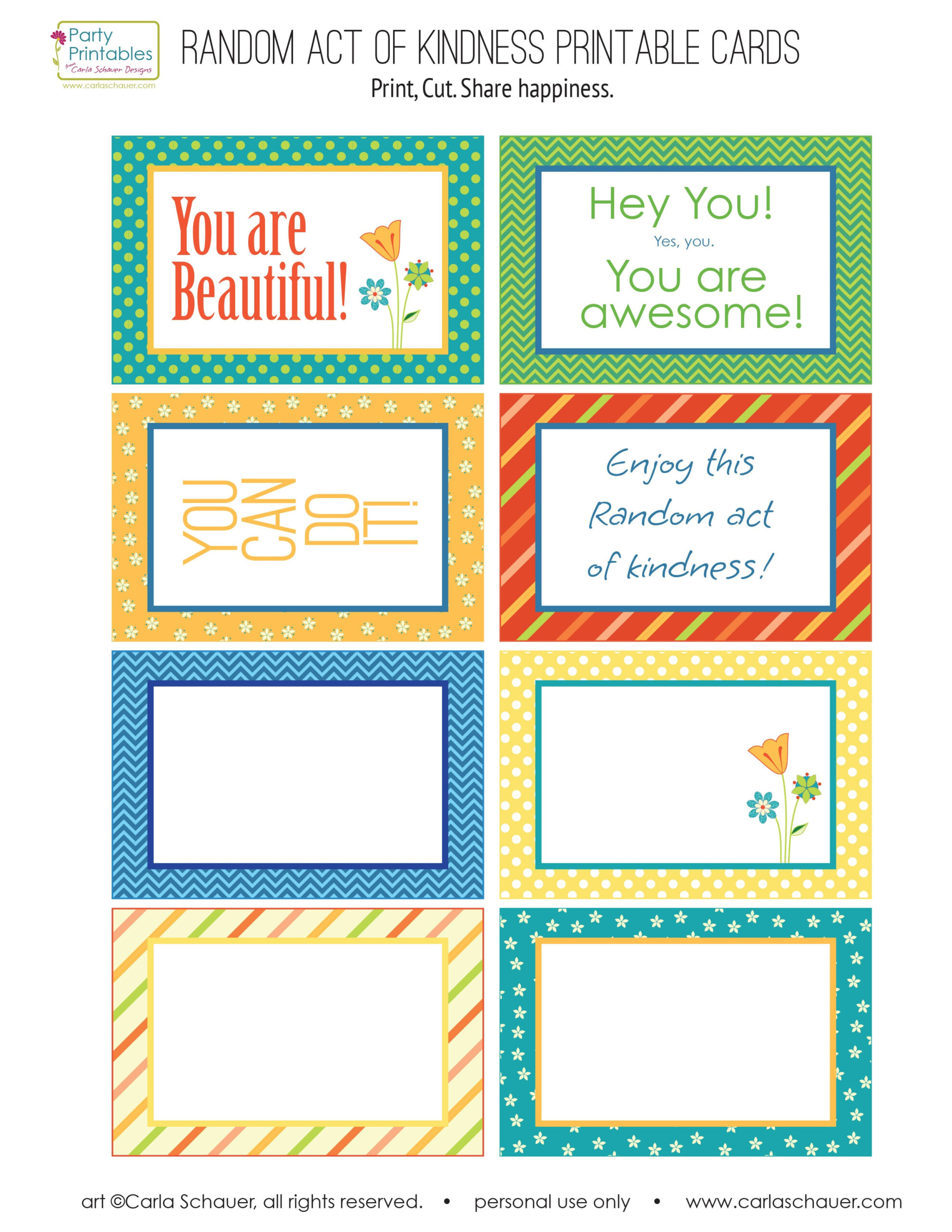 Random Act Of Kindness Free Printables - Carla Schauer Designs inside Free Printable Kindness Notes