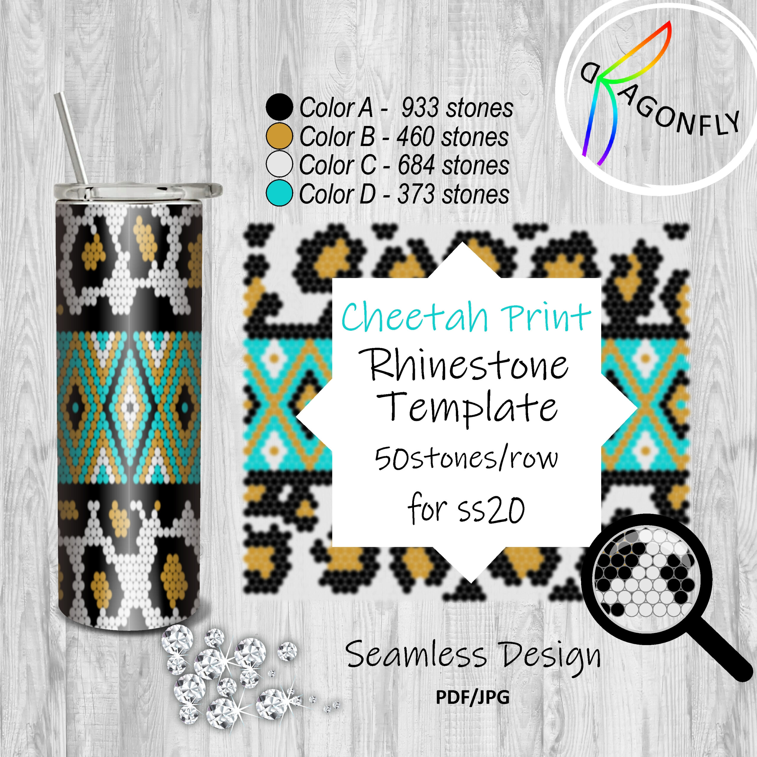 Rhinestone Tumbler Template Ss20-5Mm 50X49Stones Cheetah Pri with Free Rhinestone Patterns Printable