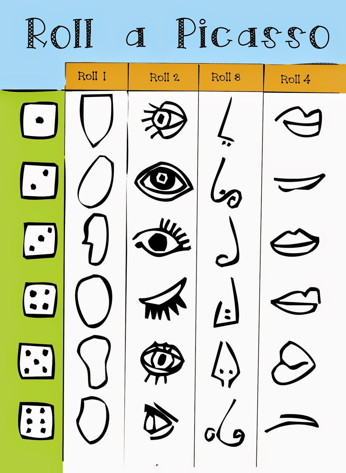 Roll A Picasso for Roll a Picasso Free Printable