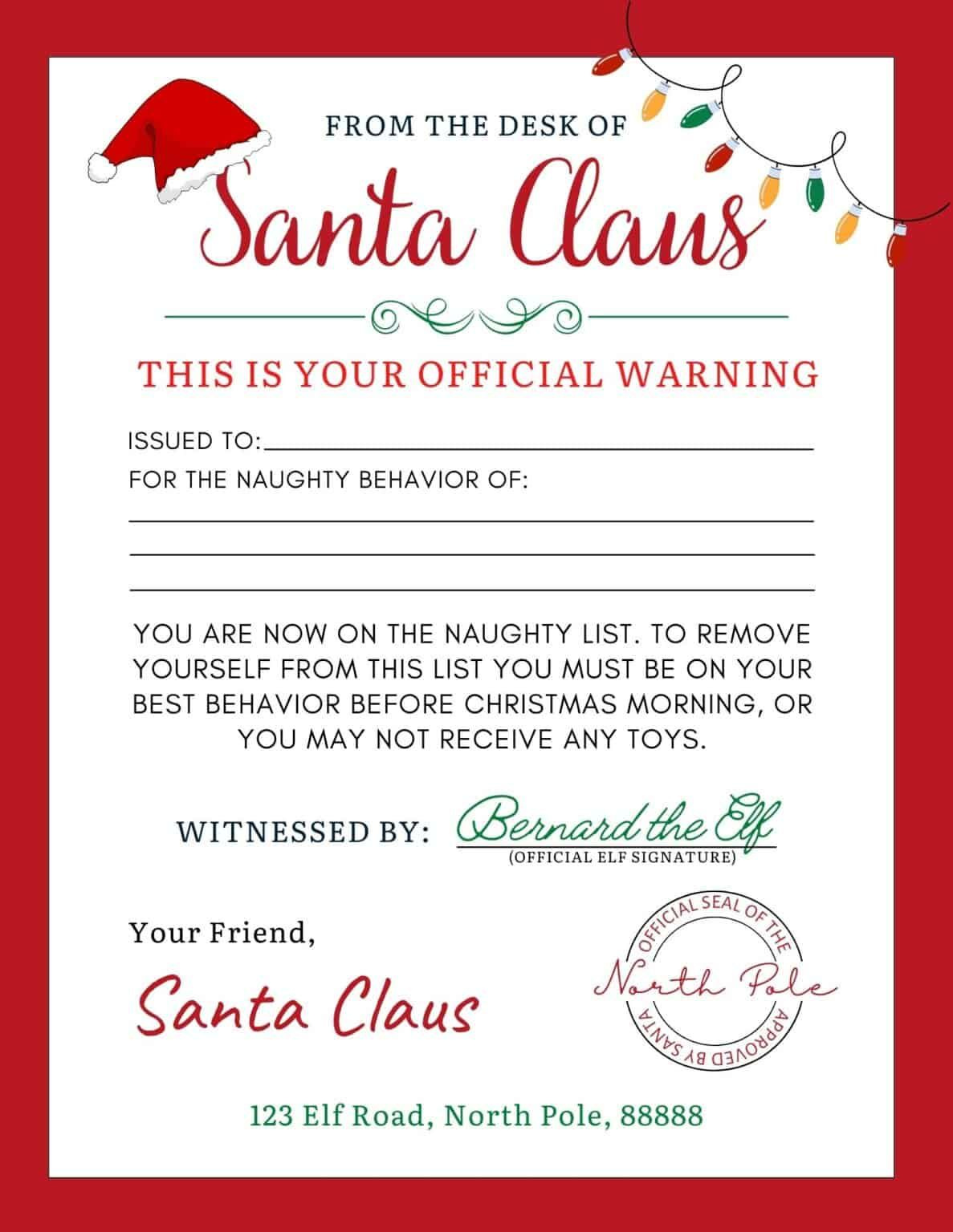 Santa Warning Letter {Free Printable} regarding Warning Letter from Santa Free Printable