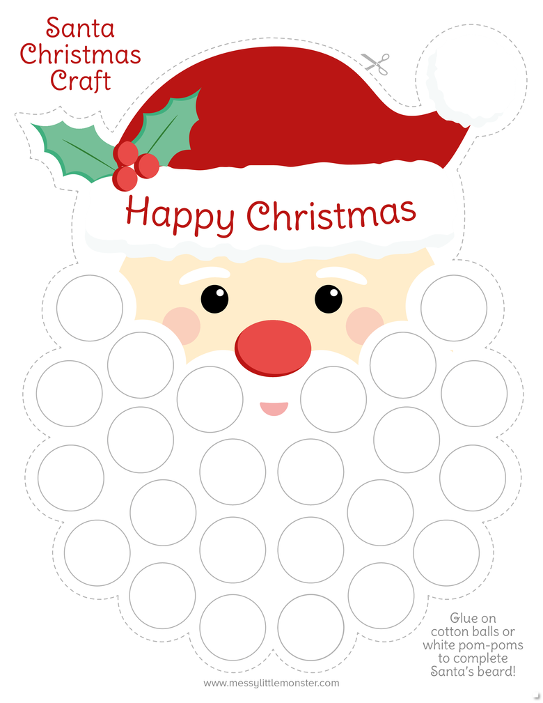 Santa&amp;#039;S Beard Christmas Countdown Printable - Messy Little Monster with Free Printable Santa Cotton Ball Beard