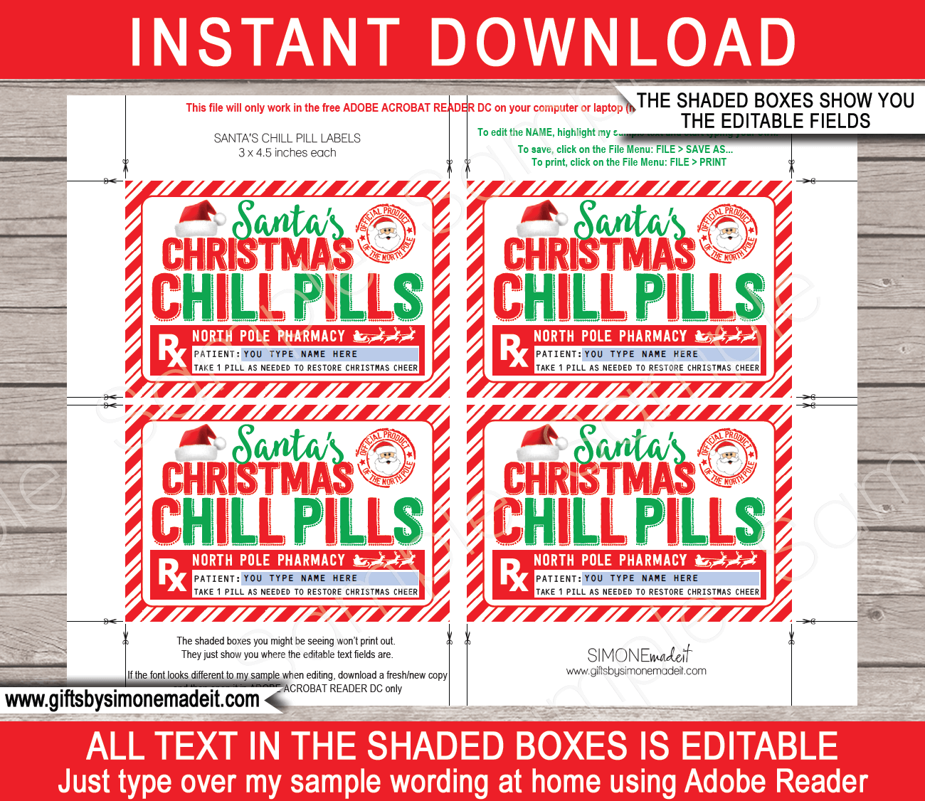 Santa&amp;#039;S Christmas Chill Pills (For Jars) - Red &amp;amp; Green intended for Chill Pills Label Printable Free