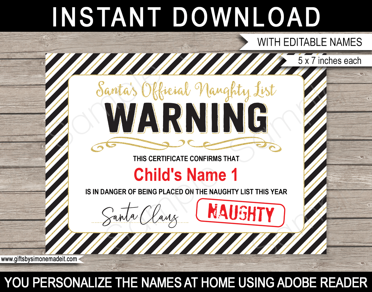 Santa&amp;#039;S Official Naughty List Warning Certificate - Black &amp;amp; Gold for Naughty List Certificate Free Printable