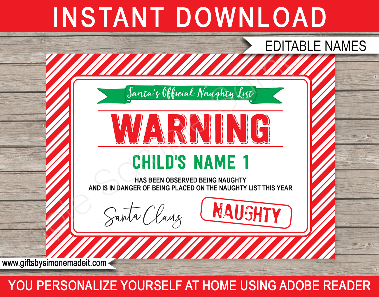 Santa'S Official Naughty List Warning Certificate - Red &amp; Green with regard to Naughty List Certificate Free Printable