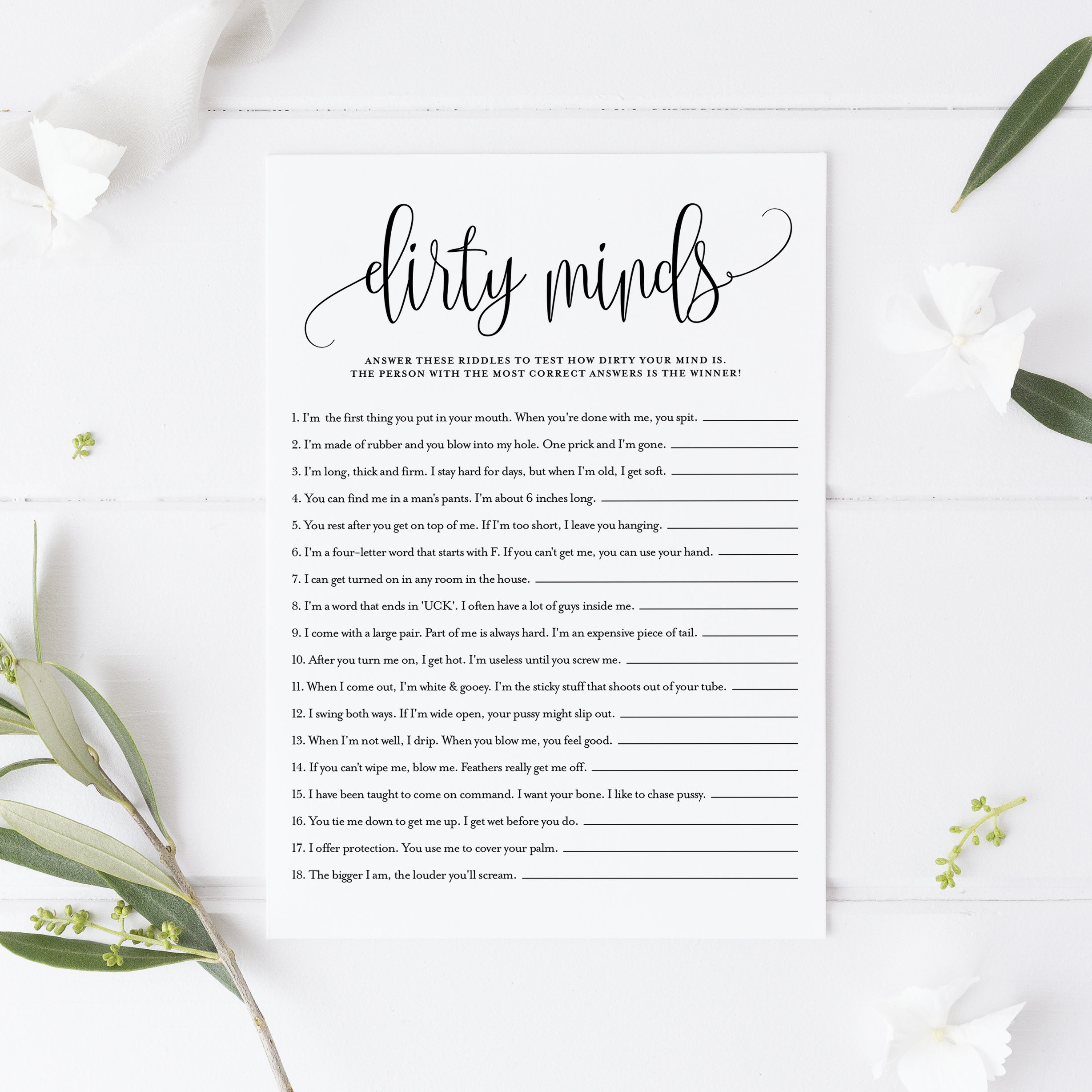 Script Dirty Minds Game Card Dirty Riddles Bachelorette Party Game with Dirty Minds Game Printable Free