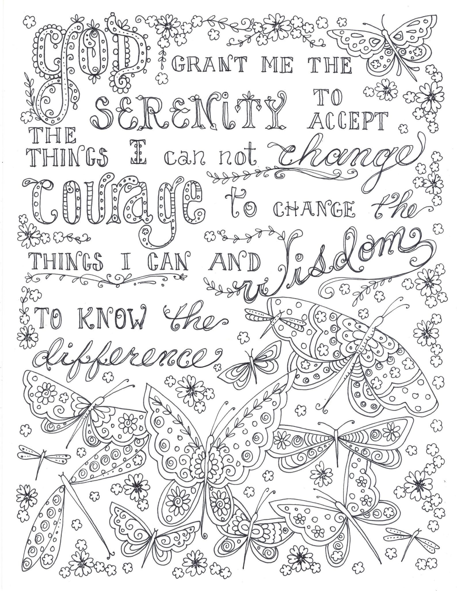 Serenity Prayer, Coloring Page, Digital Download, Coloring in Free Printable Serenity Prayer Coloring Page