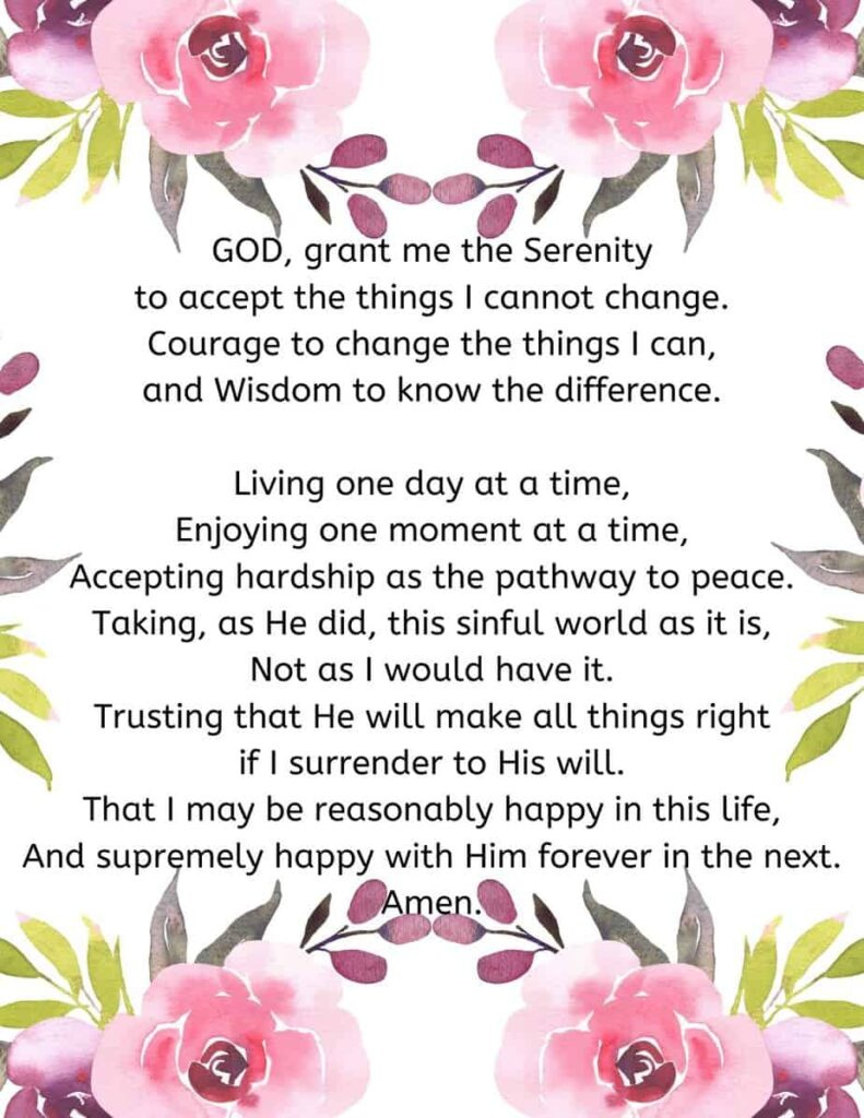 Serenity Prayer Free Pdf Printable ( Long And Short Versions) with Free Printable Serenity Prayer Long Version