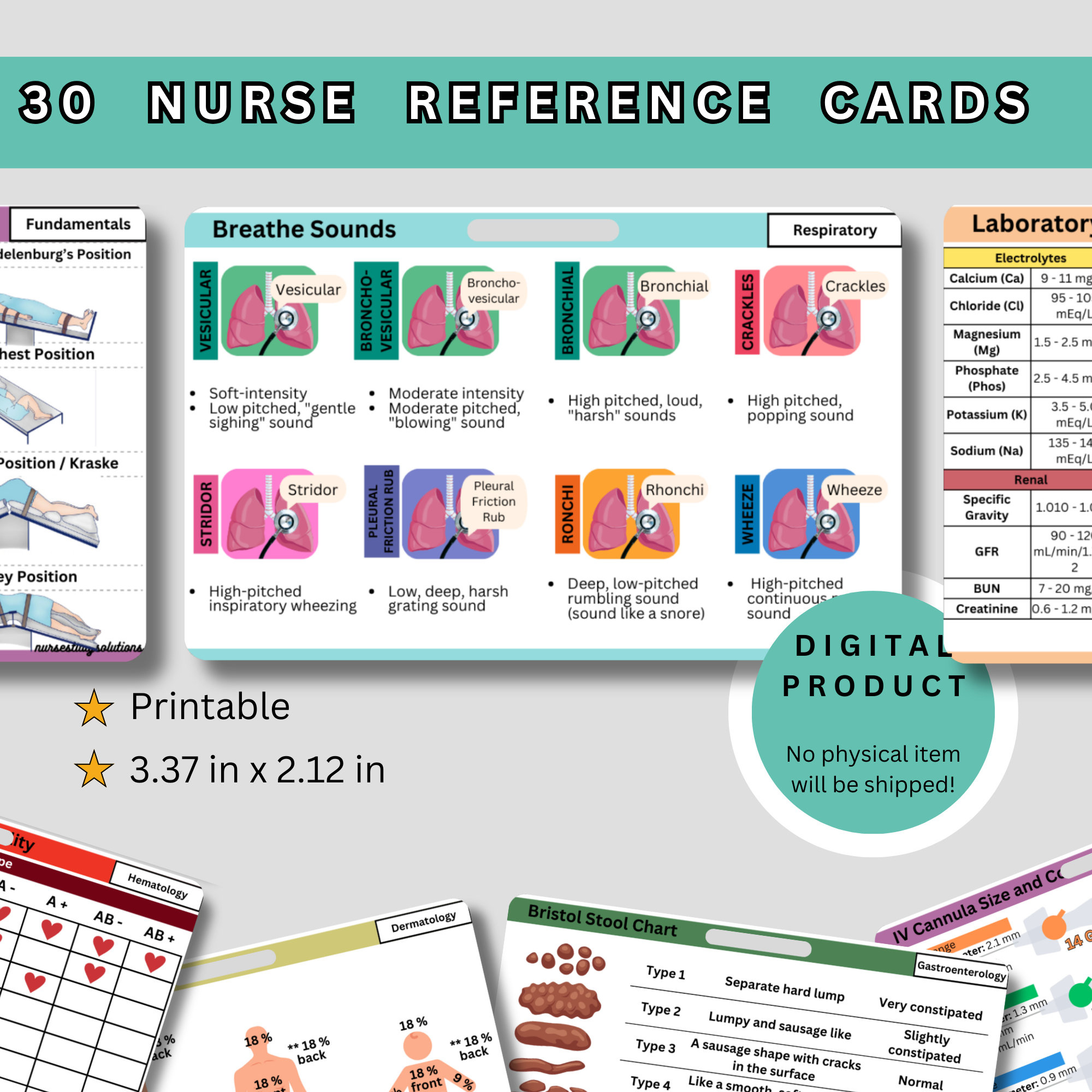 Set Of 30 Complete Nurse Reference Badge Card Pack Rn Pocket Cards pertaining to Nursing Badge Reference Cards Printable Free