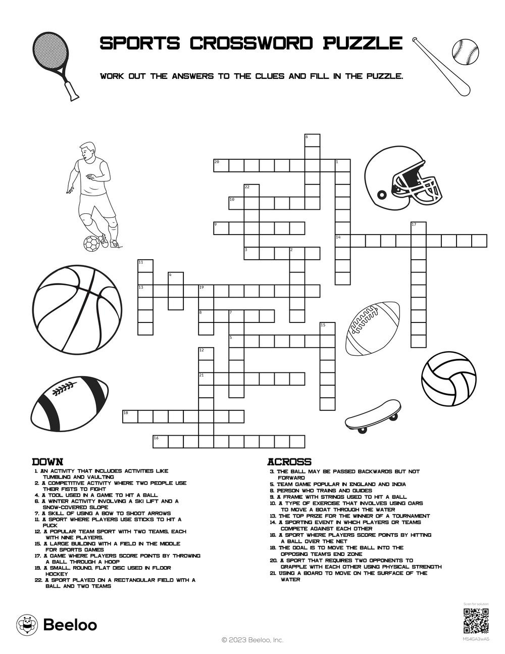 Sports Crossword Puzzle • Beeloo Printable Crafts And Activities pertaining to Sports Crossword Puzzle Printable