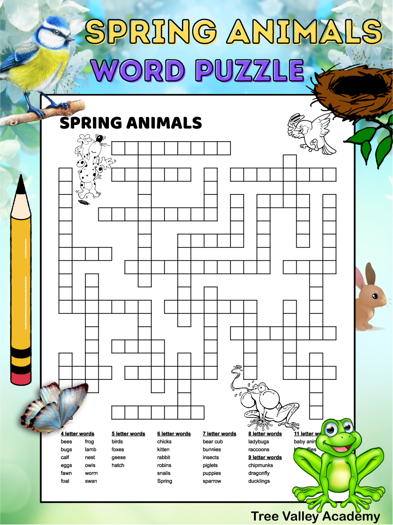 Spring Animals Fill In Puzzle - Tree Valley Academy within Printable Spring Crossword