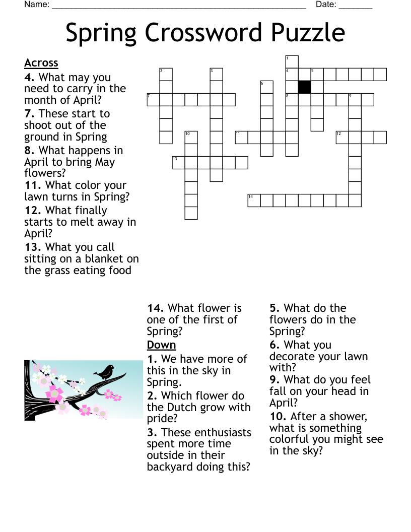 Spring Crossword Puzzle - Wordmint for Printable Spring Crossword