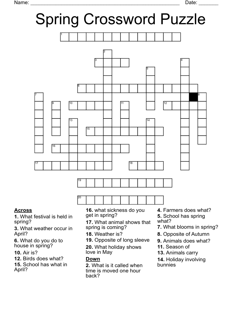 Spring Crossword Puzzle - Wordmint intended for Printable Spring Crossword Puzzle